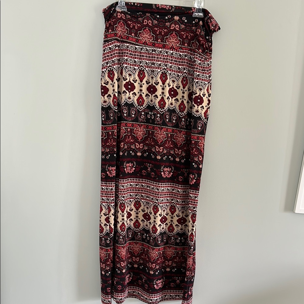 Bohemian Maxi Skirt - Burgandy and Black